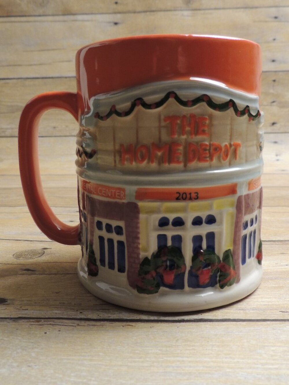 2013 The Home Depot Christmas Holiday Coffee Mug Cup Mr Christmas Orange 19oz